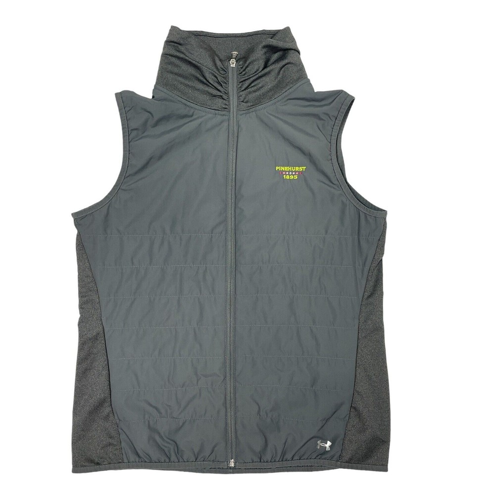 Pinehurst Golf Vest Women's Size Large Gray Under Armour Full Zip Pockets Active